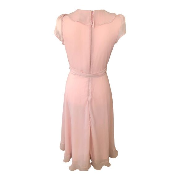 Maison Tara Women's Pink Romantic V-neck Ruffle Flowy Midi Cocktail Dress S - Picture 6 of 13